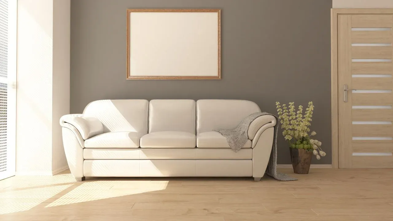 El render base con la máscara encima: la pared en gris topo.